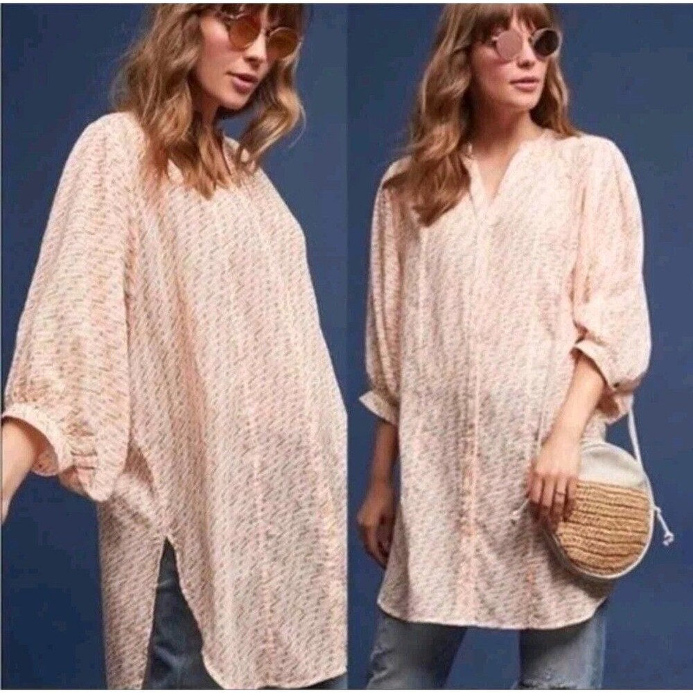 Anthropologie Maeve Wmns Orange Lena Yarn Dyed Oversized Tunic Top Large Boho